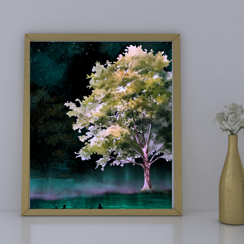 Twilight Lake Wall Art | Fantasy Nature Art | Digital Download | Serene Home Decor | Instant Download