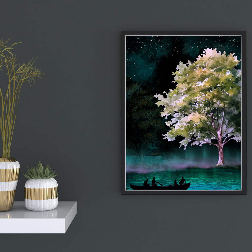 Twilight Lake Wall Art | Fantasy Nature Art | Digital Download | Serene Home Decor | Instant Download