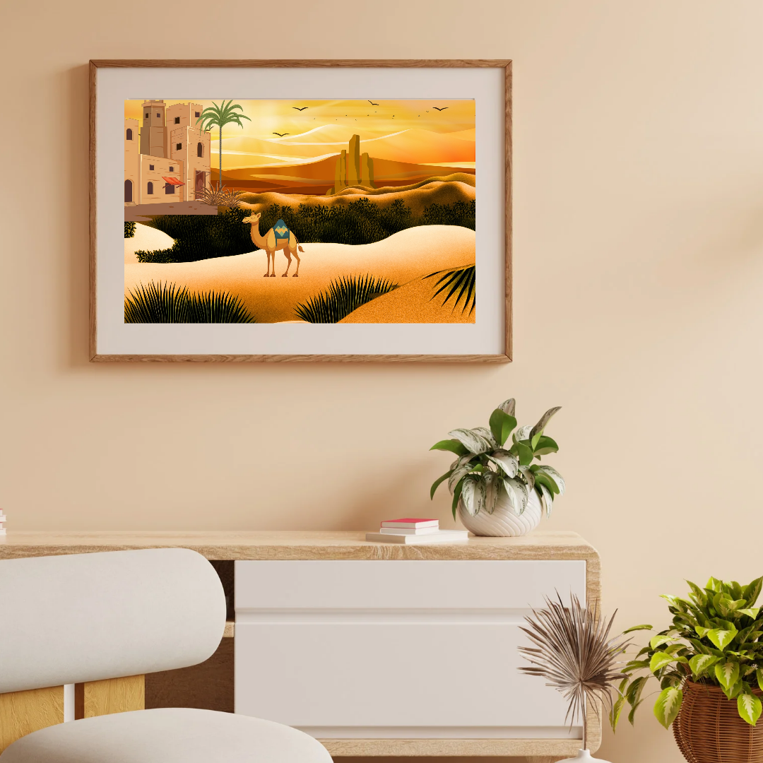 Arabian Desert Camel Landscape Art | Boho Middle Eastern Sunset Printable (Digital Download)