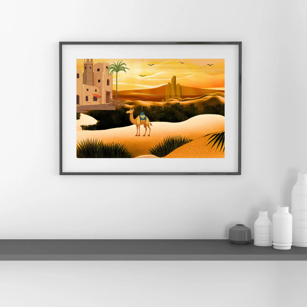 Arabian Desert Camel Landscape Art | Boho Middle Eastern Sunset Printable (Digital Download)