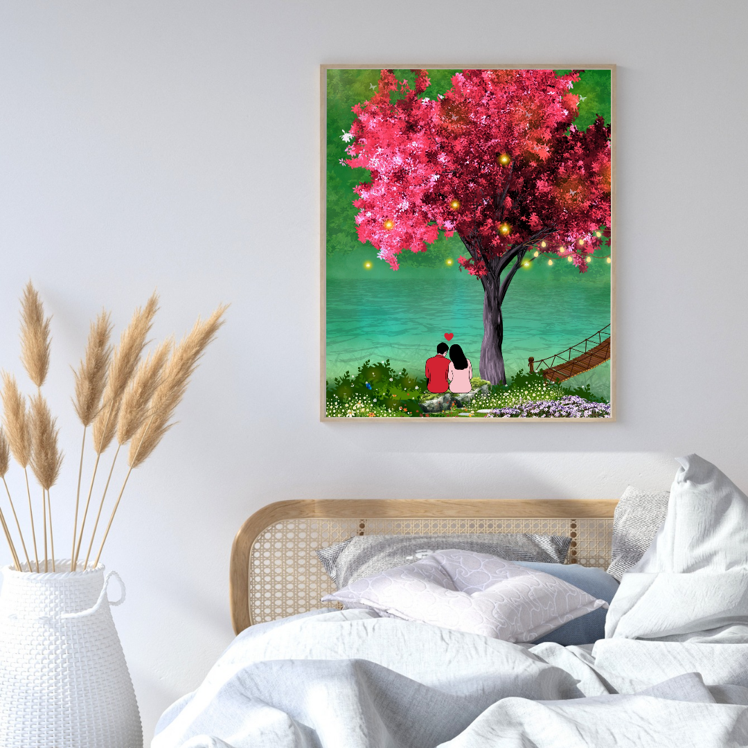 Romantic Cherry Blossom Couple Art | Dreamy Nature Landscape (Digital Download)