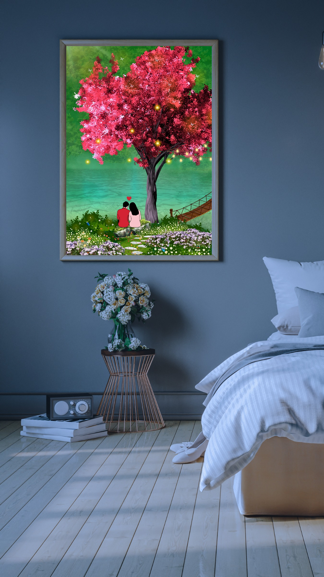 Romantic Cherry Blossom Couple Art | Dreamy Nature Landscape (Digital Download)