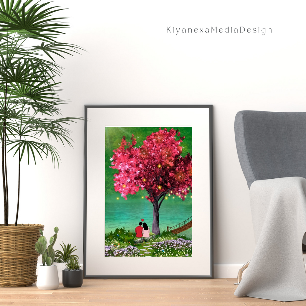 Romantic Cherry Blossom Couple Art | Dreamy Nature Landscape (Digital Download)