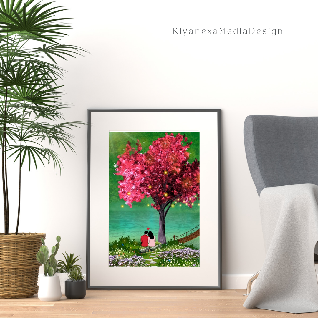 Romantic Cherry Blossom Couple Art | Dreamy Nature Landscape (Digital Download)