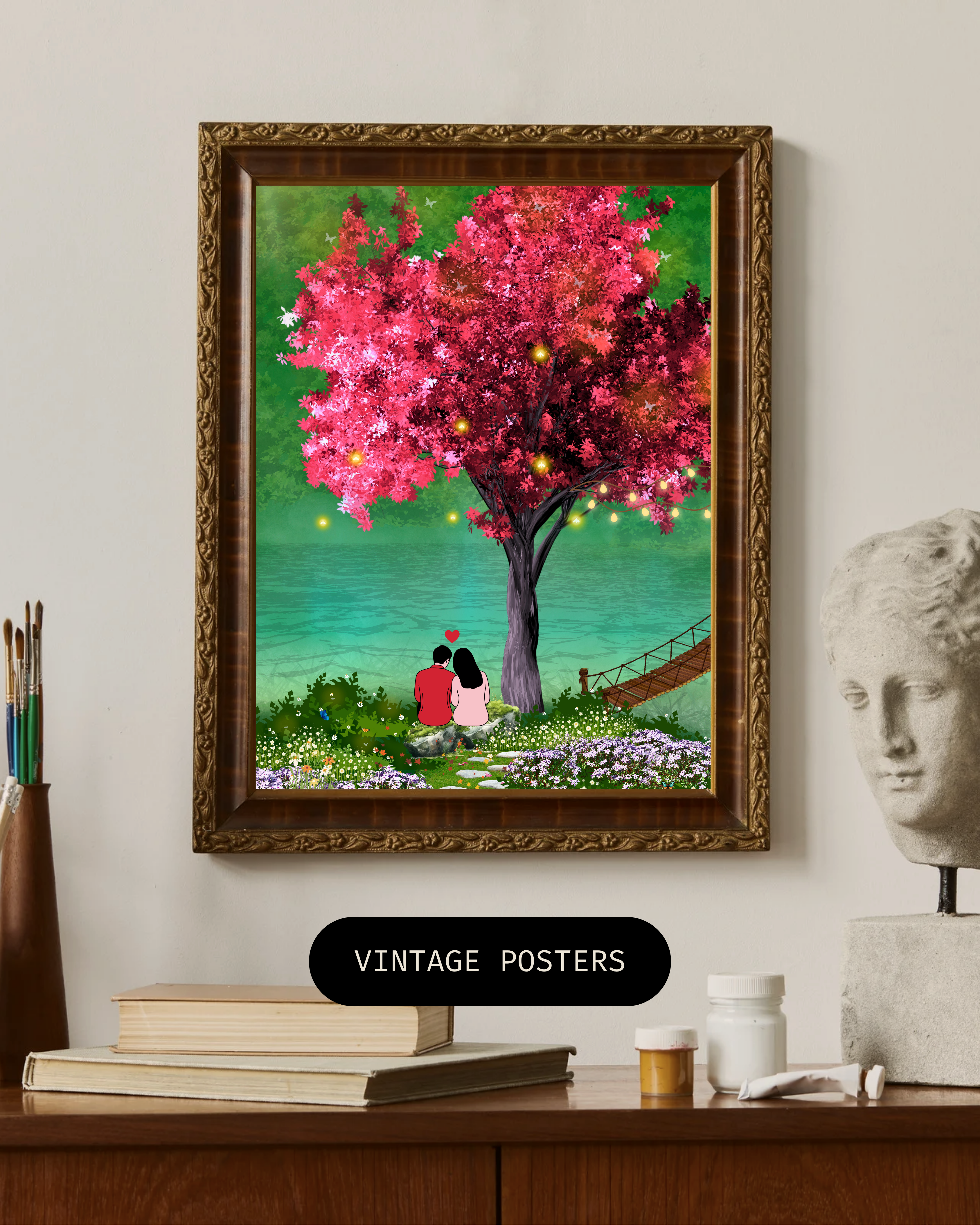 Romantic Cherry Blossom Couple Art | Dreamy Nature Landscape (Digital Download)
