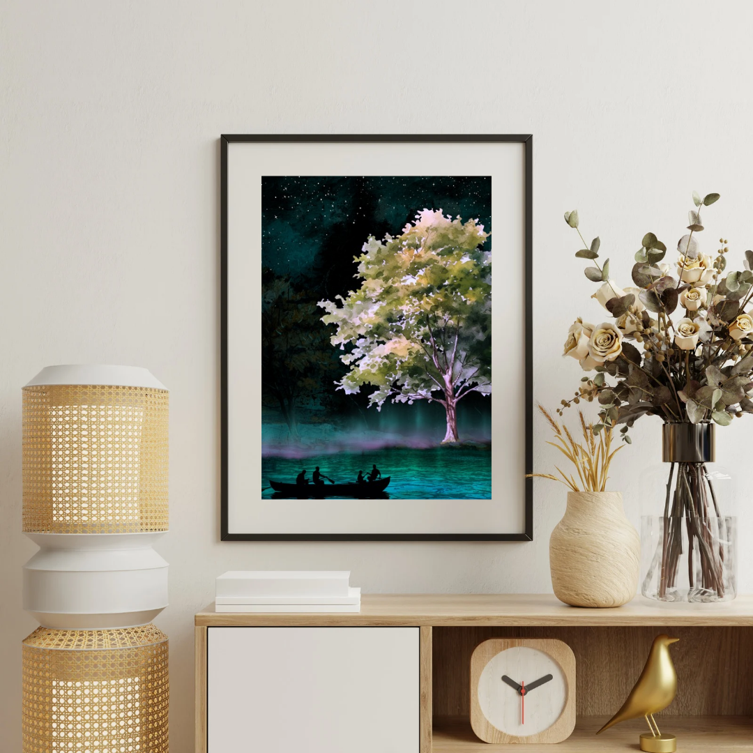 Twilight Lake Wall Art | Fantasy Nature Art | Digital Download | Serene Home Decor | Instant Download
