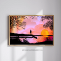 Sunset Lake Wall Art | Pink Silhouette Landscape Print (Digital Download)