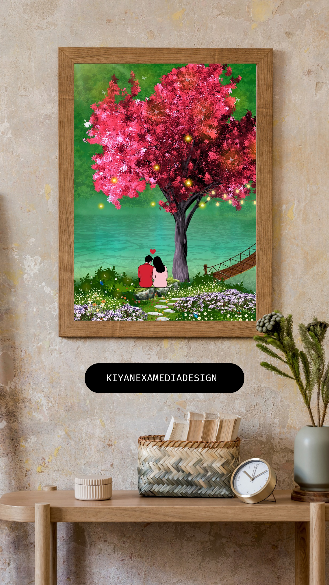 Romantic Cherry Blossom Couple Art | Dreamy Nature Landscape (Digital Download)