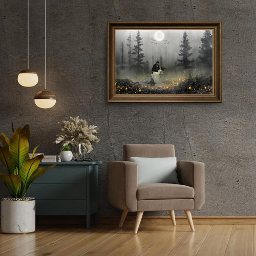 Gothic Vampire Couple Moonlight Forest Art , Dark Romance Wall Decor (Digital Download)